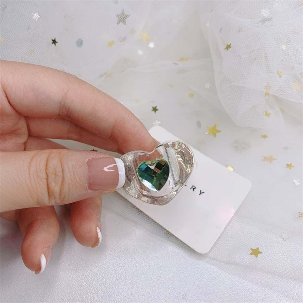 Mxbeauty Cincin Resin Tren Geometris Wanita Cinta Berlian Korea Perhiasan Fashion