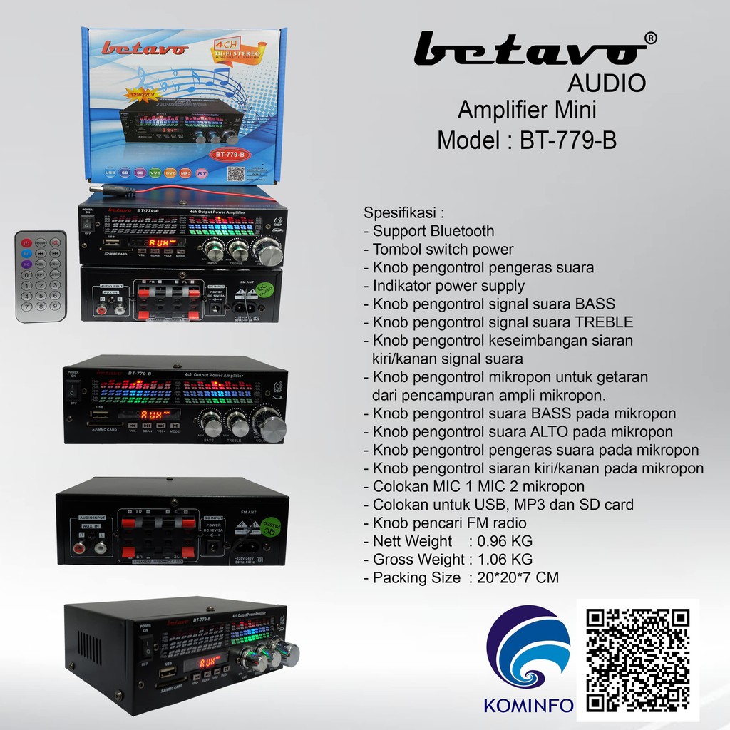 Professional Amplifier Mini Betavo Audio BT 779B | Radio FM | 4 Output
