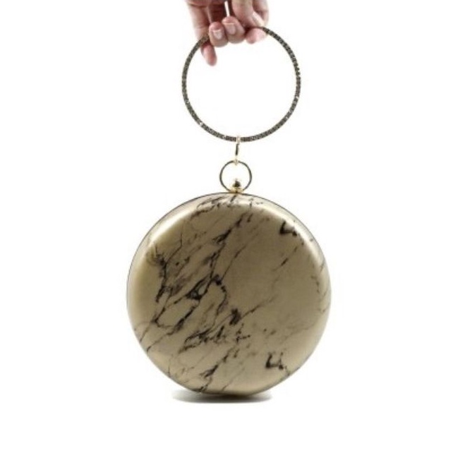 tas pesta marmer marble morif glossy ring handle bracelet gelang tenteng tas party clutch round