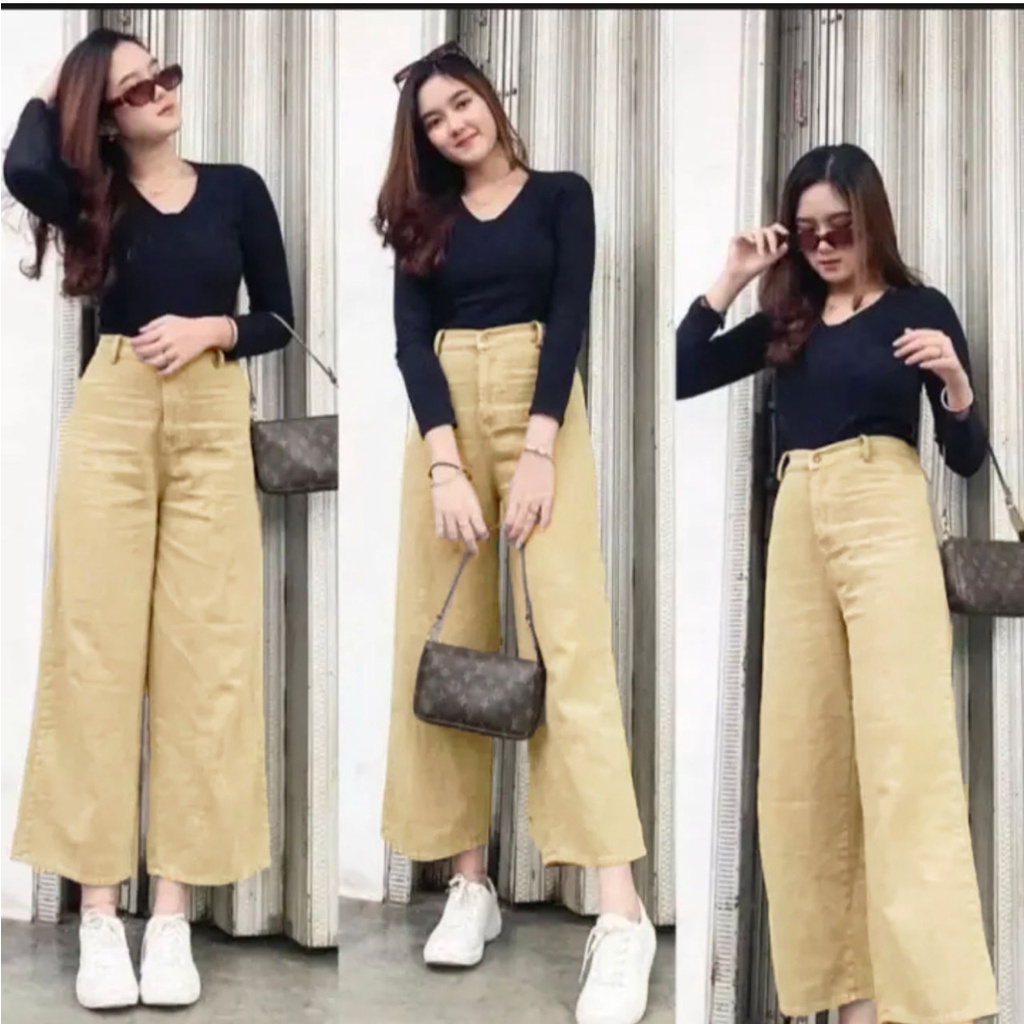 HOPYLOVY Celana Highwaist Kulot Jeans Wanita Nadlin