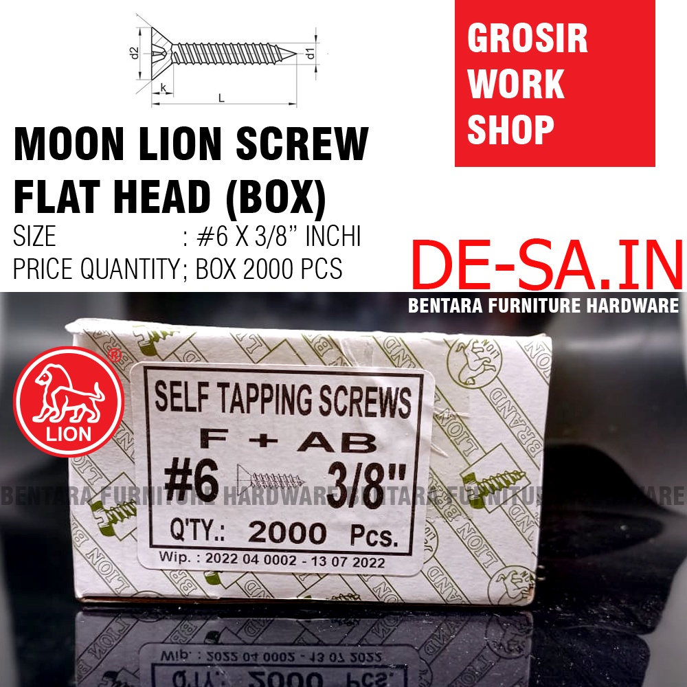 (GROSIR) #6 x 9MM Moon Lion Box 2000 PCS Skrup Tapping Screw (Sekrup Lion #6 X 3/8&quot;) (WORKSHOP)