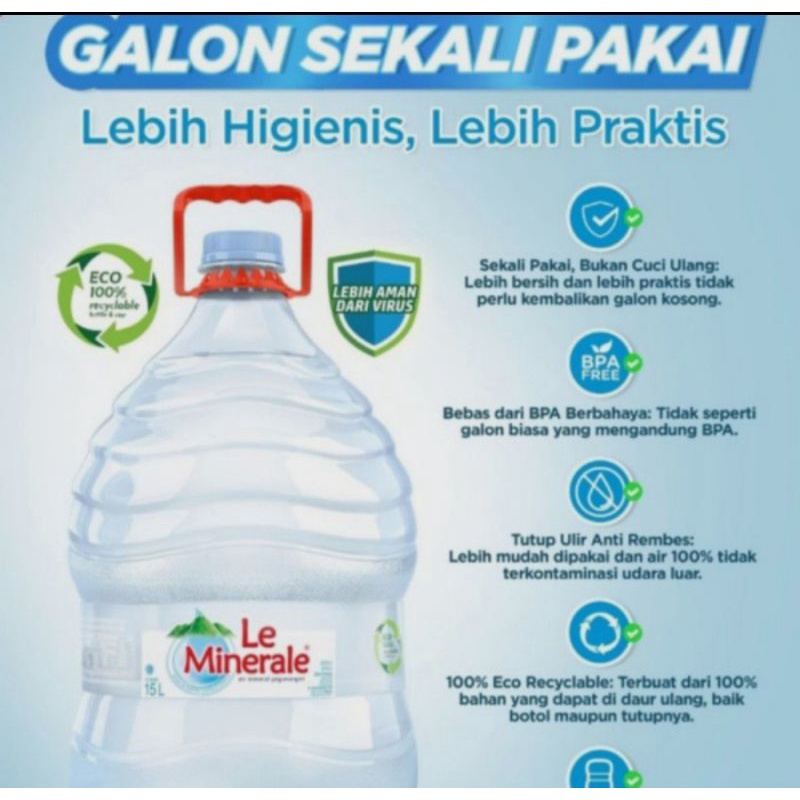 Le Minerale Galon 15 Liter air Mineral Galon sekali pakai