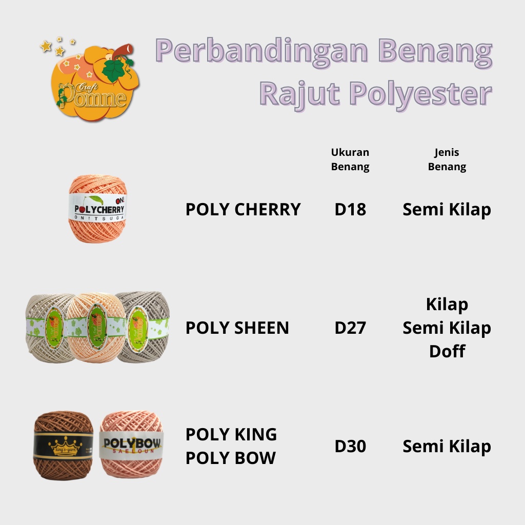 (PART 1) POLY SHEEN by Pomne Craft - PREMIUM Benang Rajut Polyester Poli Poly Kilap Poliester Yarn Benang Poly / Benang Rajut Poly Sheen (Poly Kilap) / Benang Polyester / Benang Poliester