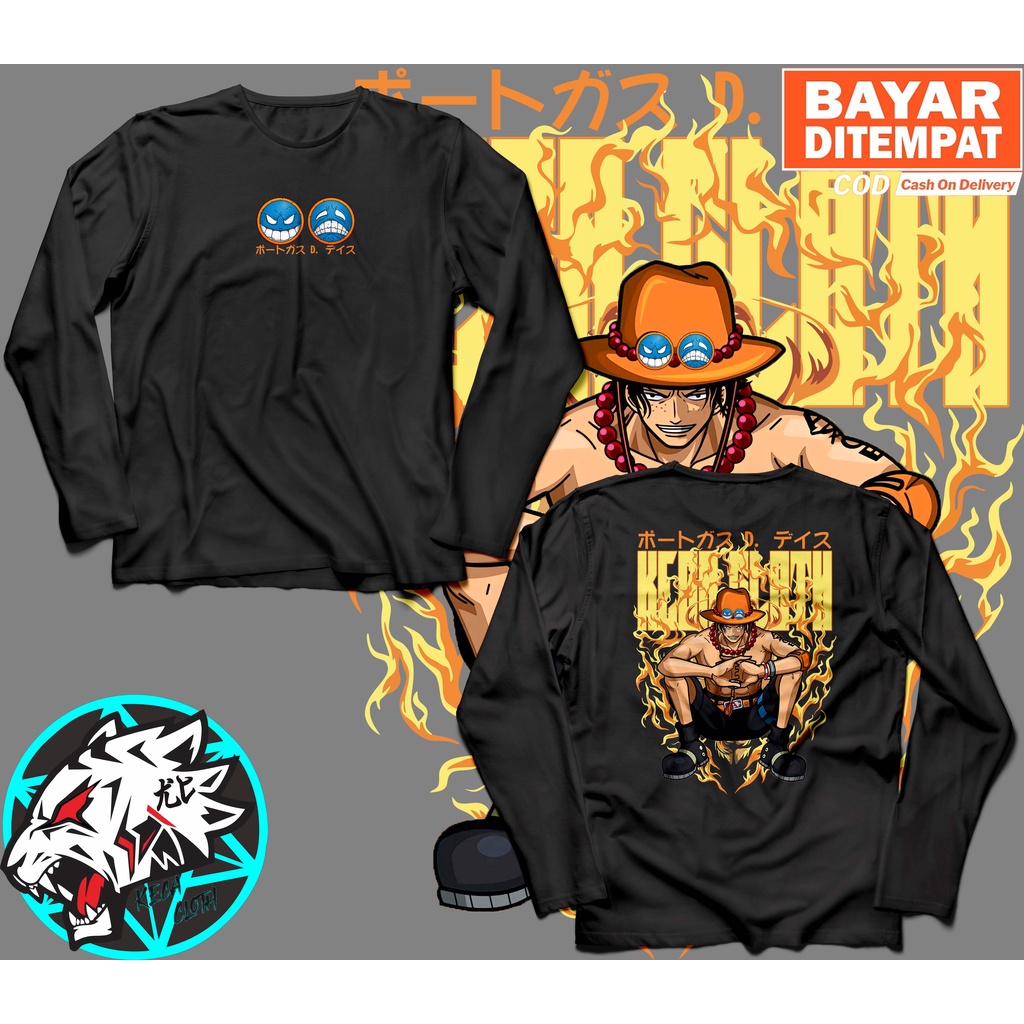 KAOS BAJU LENGAN PANJANG ANIME ONE PIECE PORTGAS D ACE BIG SIZE JUMBO KAOS PORTGAS D ACE PRIA WANITA
