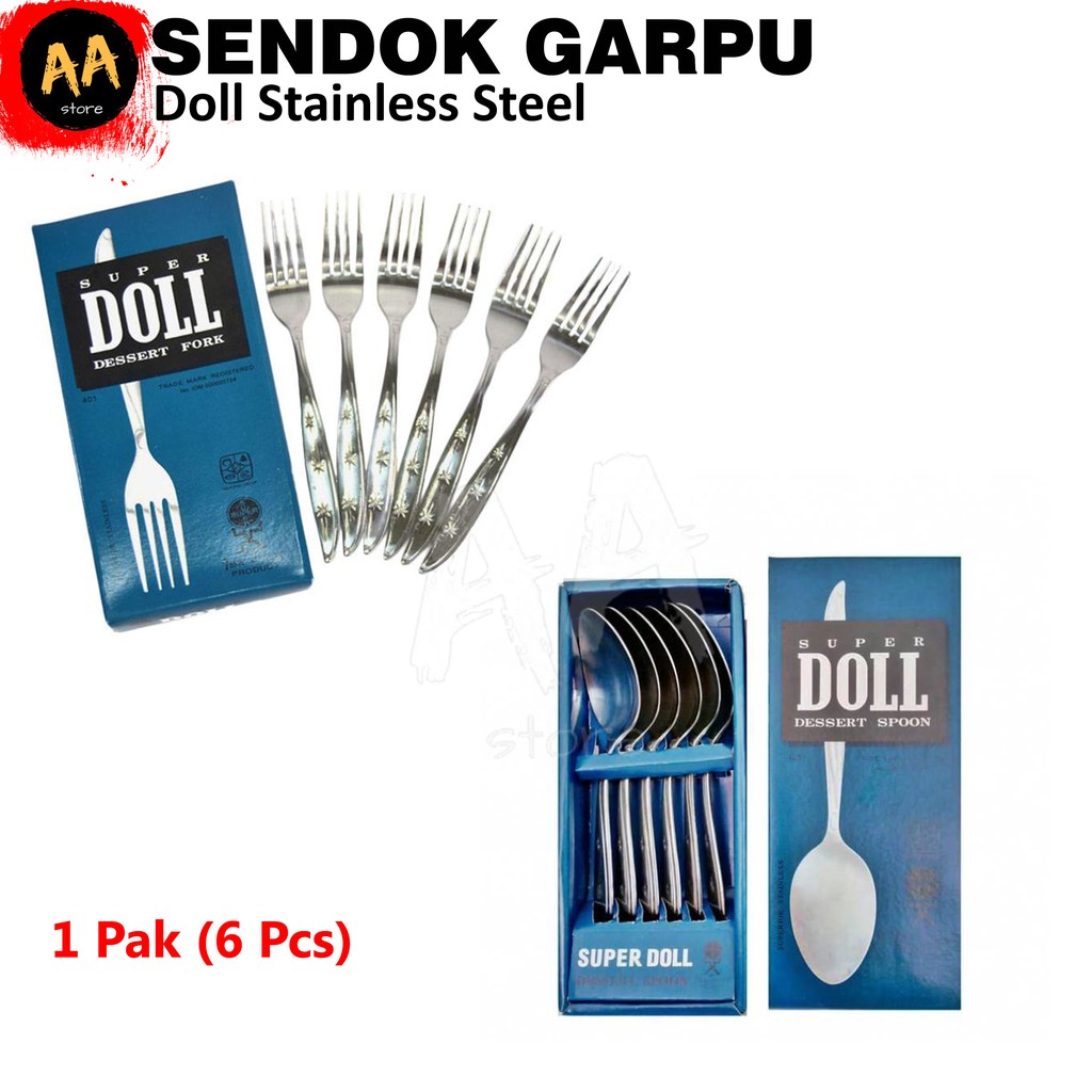 1 Set Sendok Garpu Alat Makan Super Doll Stainless Steel