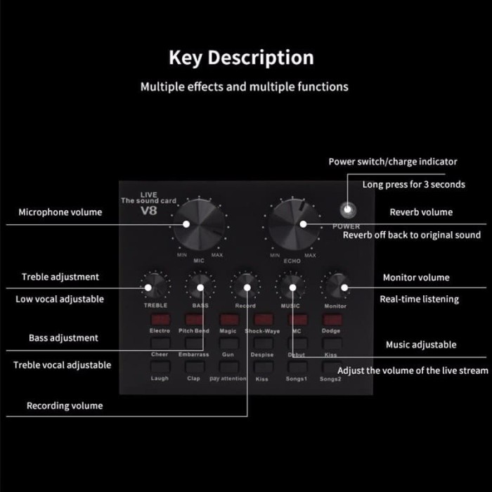 Taffware Live MIXER V8 HiFi ASMR Audio USB External Soundcard Mic - ZLIVE V8