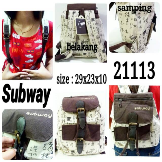 Tas ransel subway 21113 tas ransel wanita minni lucu bahan kanvas