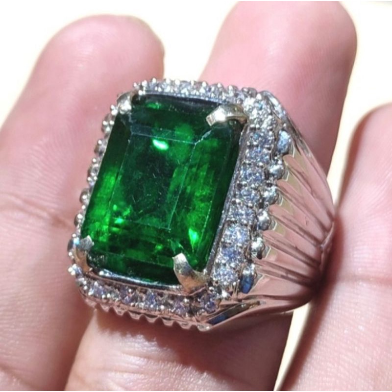cincin batu green Aquamarine emerald ring alpaka silver