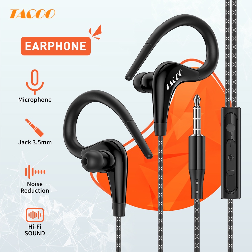 TACOO Black Magic Sound Earphone In-Ear Wire Control Subwoofer Earbud Kabel Hi-Fi Earphone Olahraga