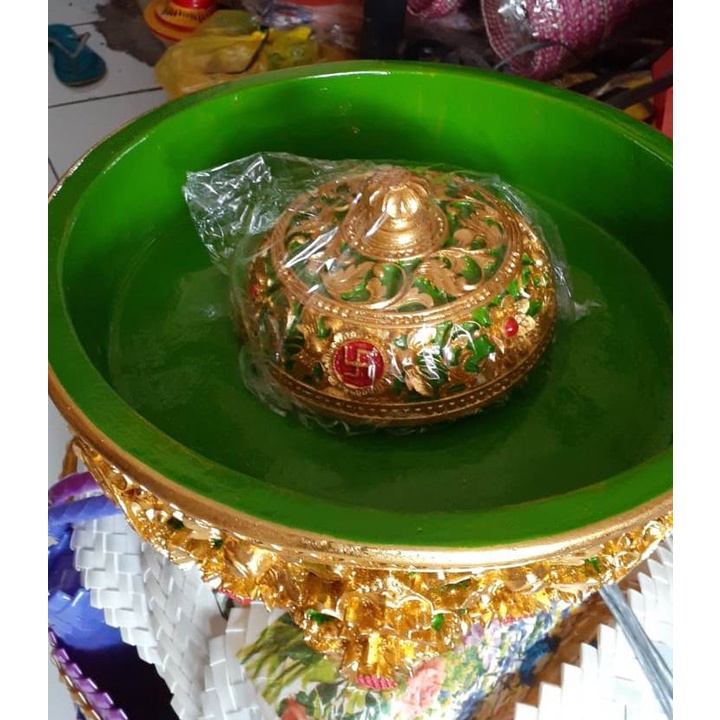Wadah bokor ukir fiber bali diameter 30cm 1 set tatakan tutup