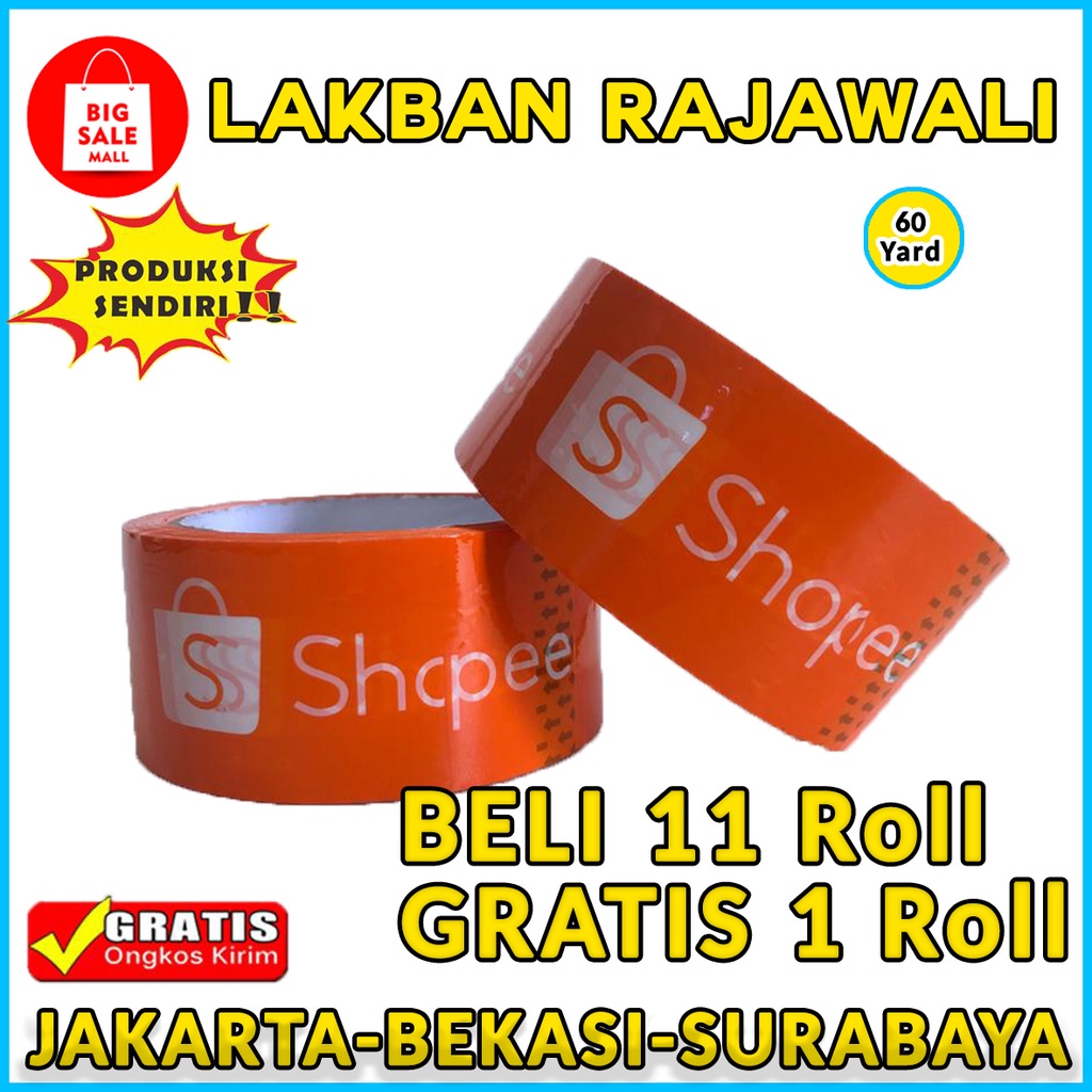 Lakban OPP Tape / Lakban Printing Shopee Orange, dan lakban hijau 60 Yard