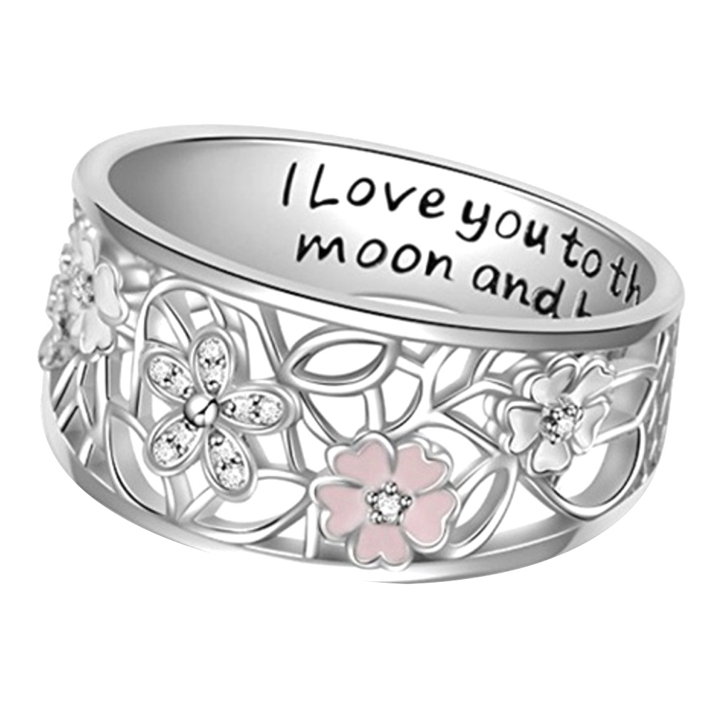 Hu Hu Hu Hu Hu Alat Bantu Pasang Kacamata♡ Cincin Pernikahan Desain Bunga Hollow Hias Berlian Imitasi Untuk Wanita