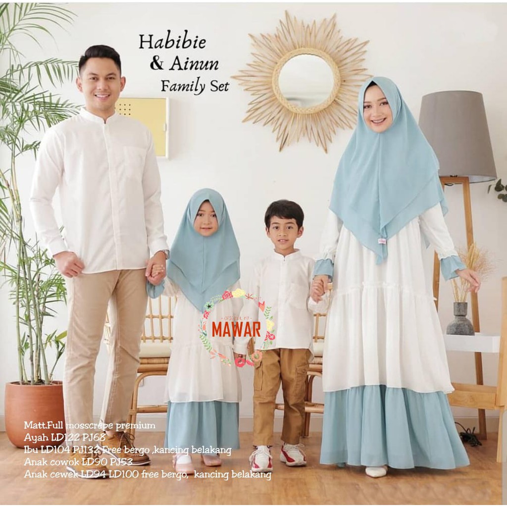 Family set Couple Baju family Set Gamis +Kemeja+Khimar CP Habibie Ainun