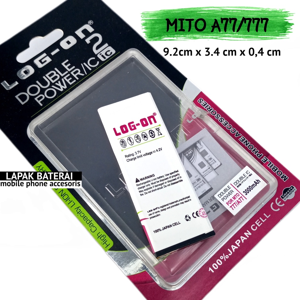 LOG - ON Mito A77 | A777 BA00054 Baterai Double IC Protection Battery Batre