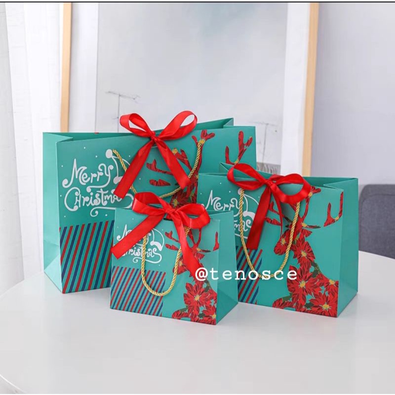 

6pcs Paper Bag Tas Kertas Hampers Parcel Toples Hardtop 112 119 600ml 800ml Natal Christmas Reindeer Kado Souvenir Botol Kale 1liter 250ml Kopi Jus Markisa Paperbag