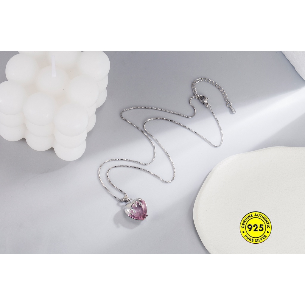 Kalung Rantai Sterling Silver 925 Dengan Liontin Hati / Strawberry Untuk Wanita