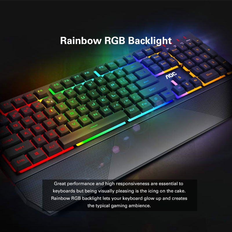 AOC GK200 Anti-ghosting keyboard with mechanical feeling and rainbow backlight