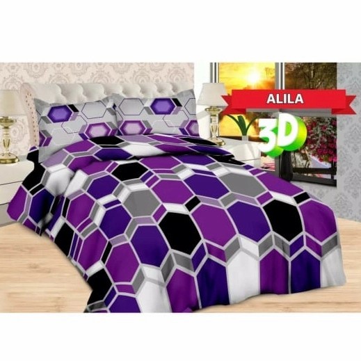 Full Set Bedcover Bonita 3D Rumbai Karet Queen King 160x200 180x200 Motif Alila Kristal Ungu Minimal