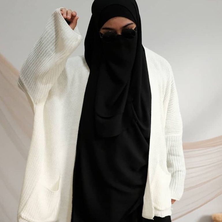 COD  Cardigan Rajut Jumbo XXL/3xl/4xl cardigan oversize rajut wanita lengan panjang big size-White