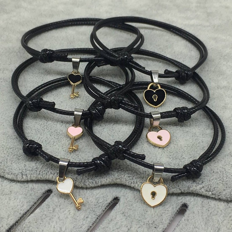 2pcs/lot Gelang Tangan Tali Aksen Gembok Hati Bahan Alloy Untuk Pasangan/Pria/Wanita