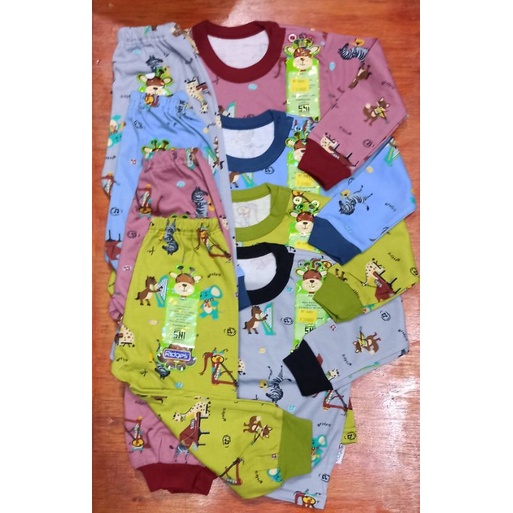 Setelan Anak Bayi RIDGES Panjang Motif Dino Parasut S,M,L,XL Piyama Bayi Lengan PANJANG