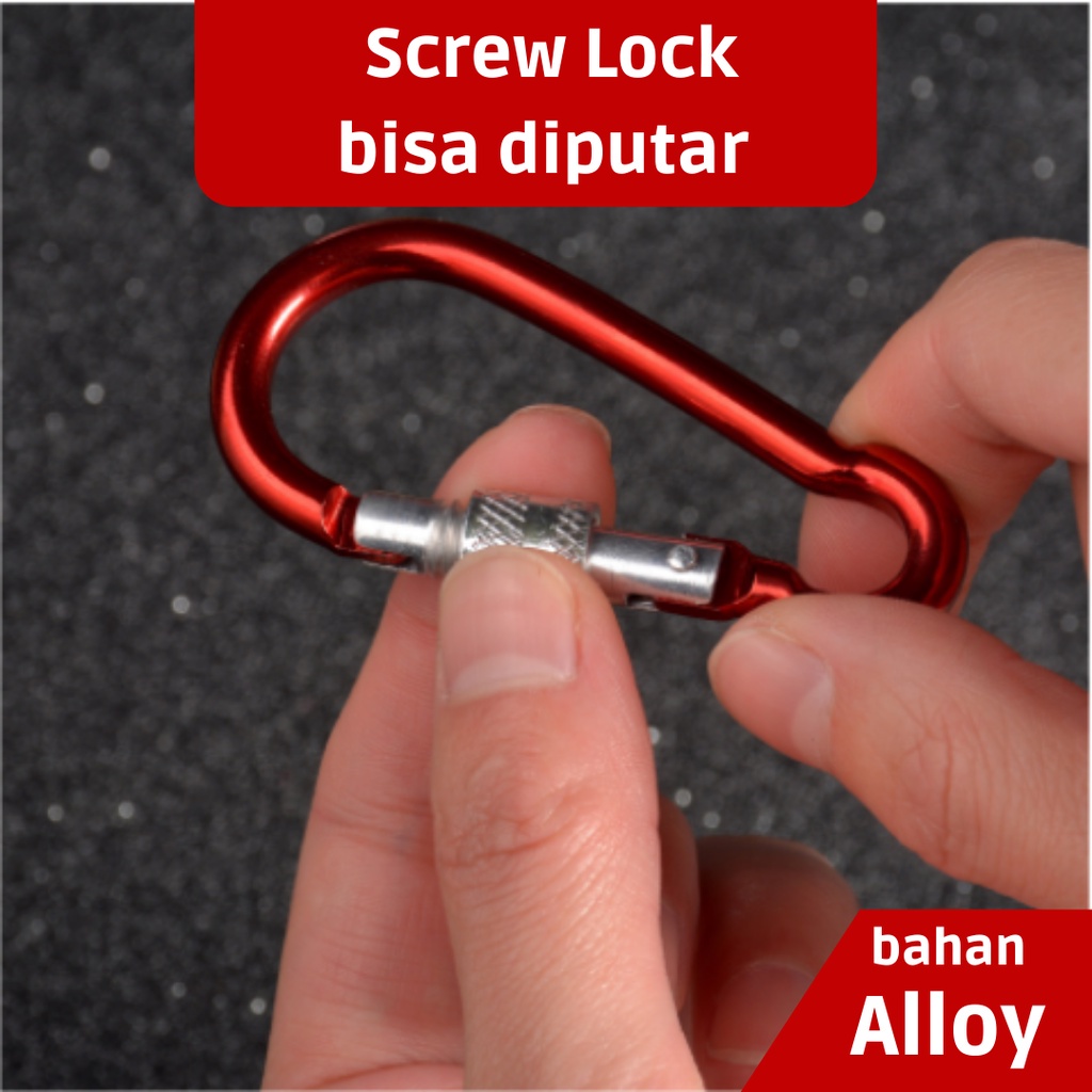 CARABINER SCREW NO 5 CARBINER LOCK Alloy Aluminium Kaitan Gantungan Kunci Mini dengan Pengunci