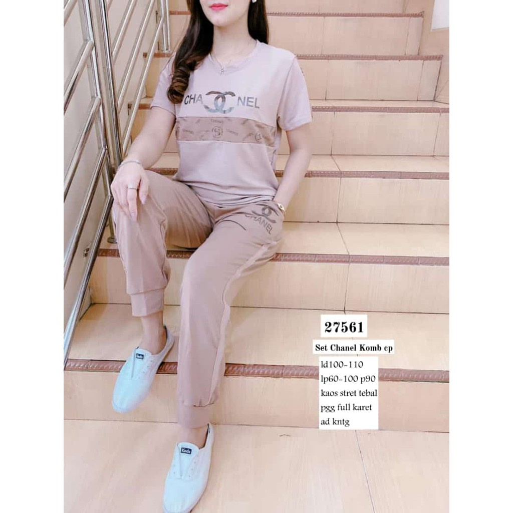 SETELAN KAOS+CELANA WANITA IMPORT PREMIUM CHANEL 27561