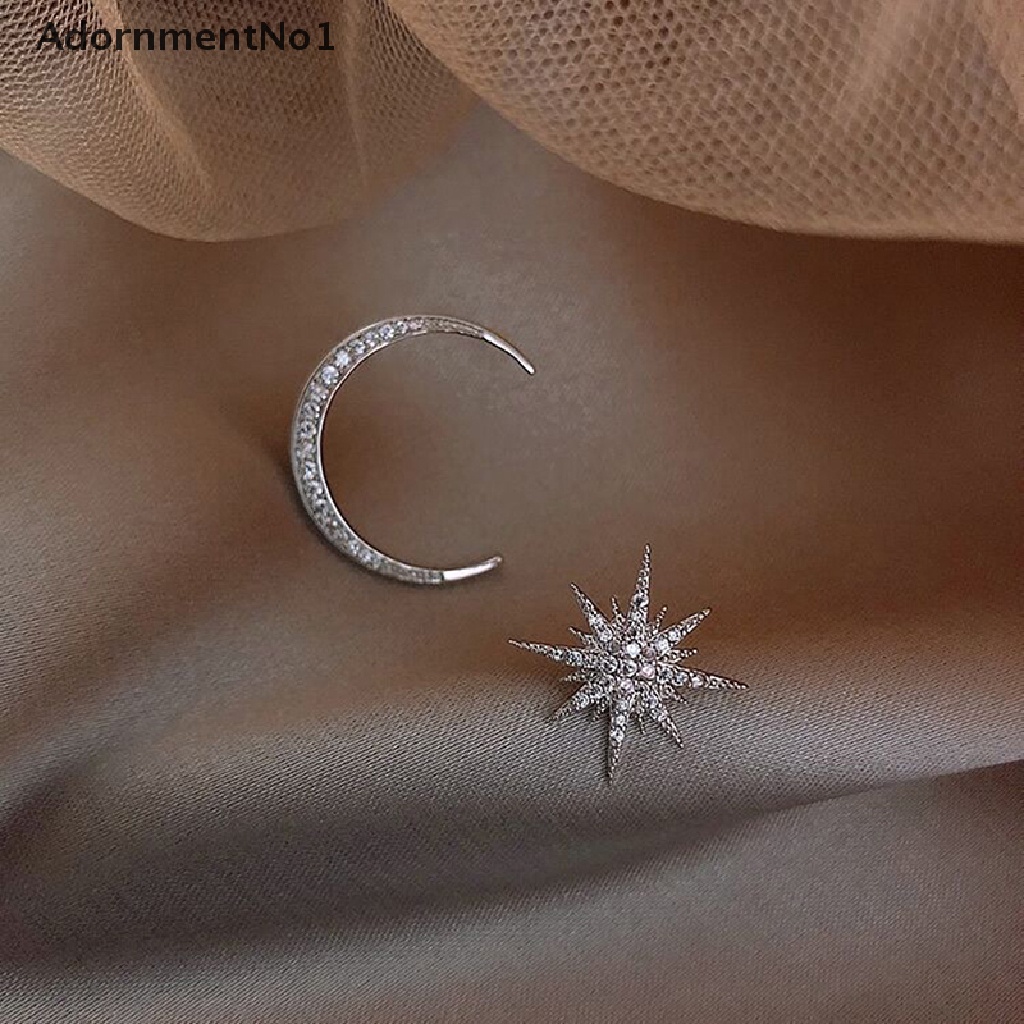 (AdornmentNo1) 2021 Anting Tusuk Gantung Asimetris Desain Bulan + Bintang Untuk Wanita