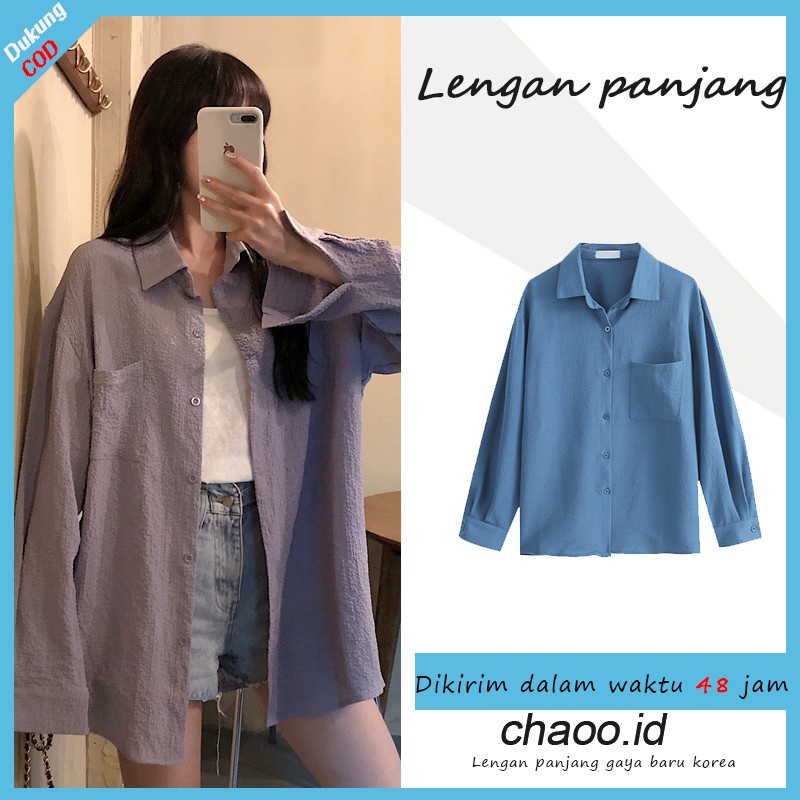 Versi Korea dari kemeja tabir surya wanita lengan panjang yang baru/baju atasan wanita/kaos wanita/kaos hitam