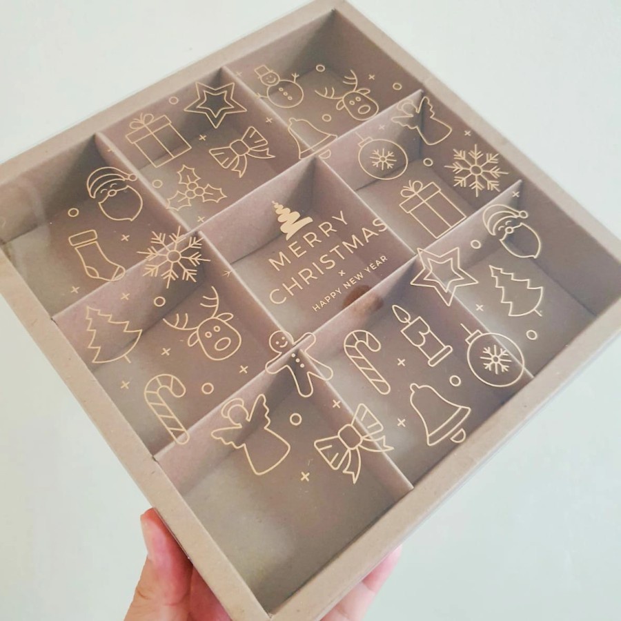 

box dus cake eggtart edisi merry christmas sekat 9 hampers packaging