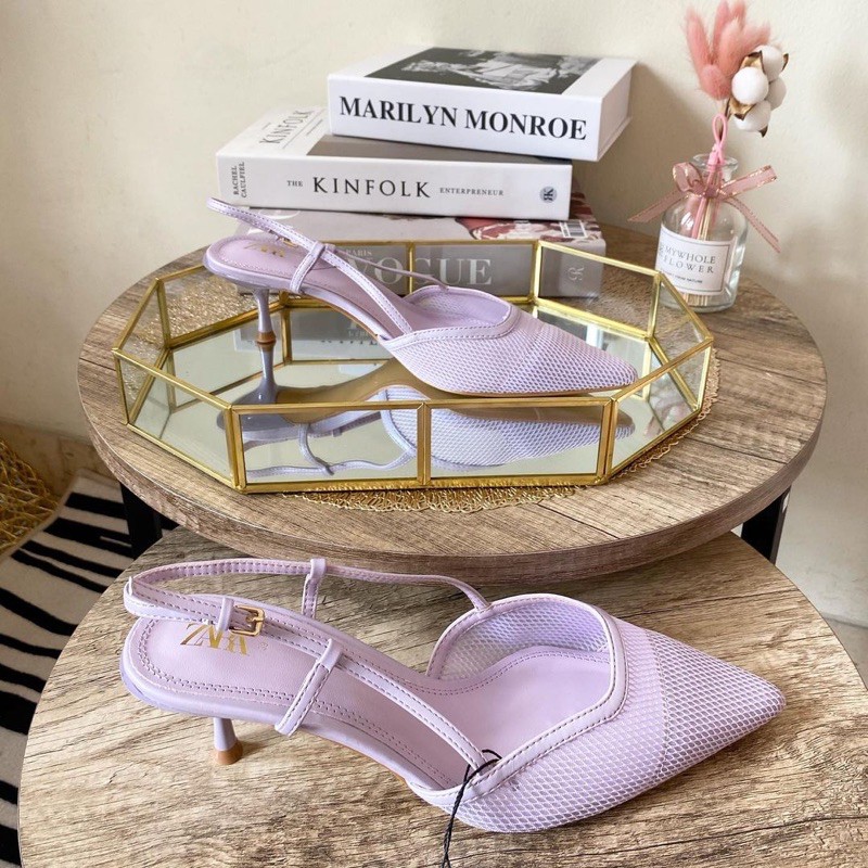 Sandal Mesh Heels Lilac Zara