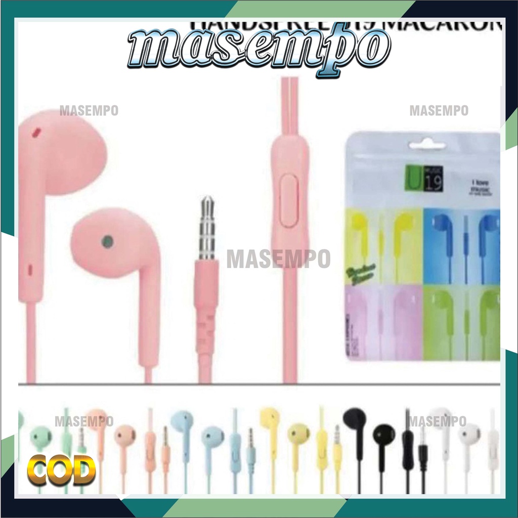 Headset U19 Macaron Hifi Extra Bass Earphone Macaron Matte Colour With Mic