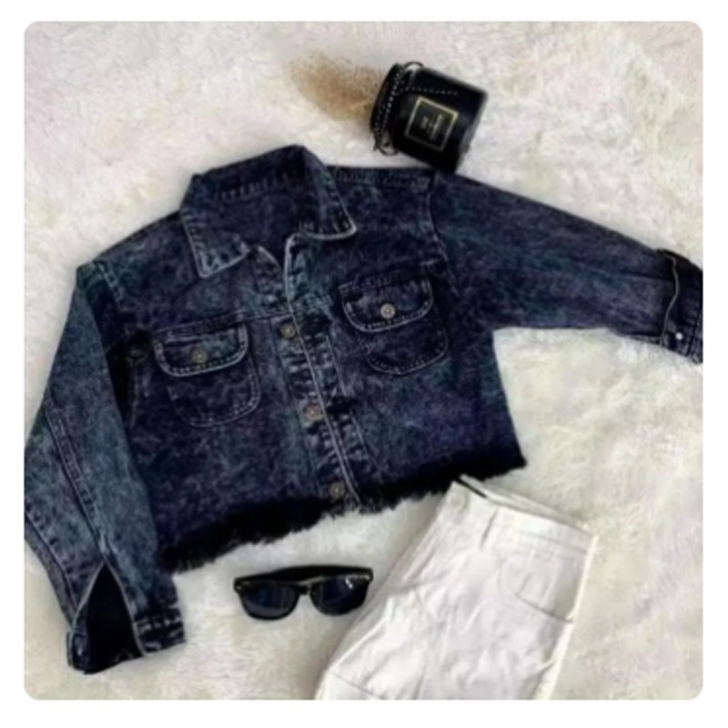 JAKET CROP RAWIS SNOW BLUE / New Item Jaket Jeans Rawis Snow Blue Snow Black