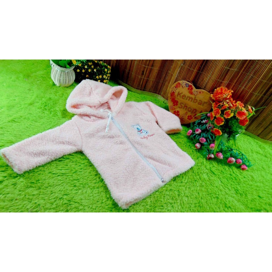 kembarshop Baju Jaket Bayi Newborn 0-12bulan Doreng Mantel Hangat Murah-bulu baby pink