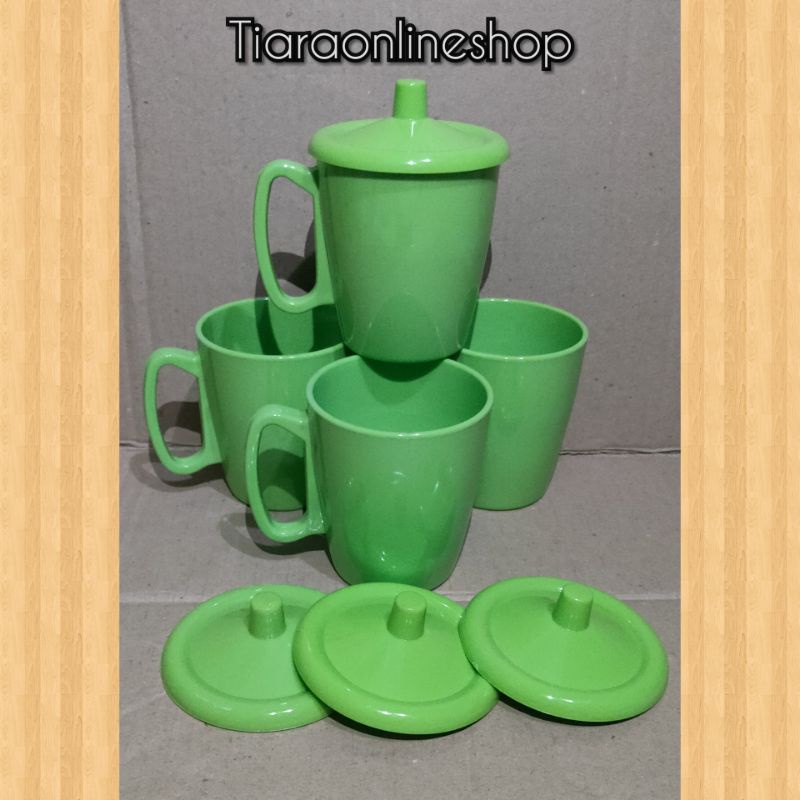 Gelas mug melamin tutup (diameter 8cm)/gelas melamin tahan panas/dingin goodgrade