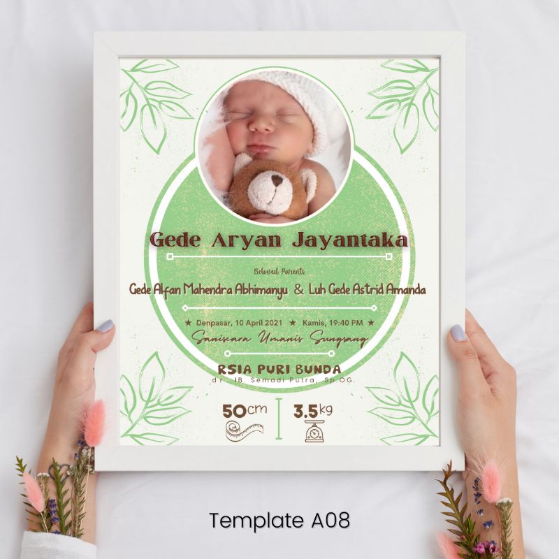 [SOFT FILE] Template Biodata Bayi Anak Estetik - File Digital Desain Kelahiran Anak / Poster Biodata