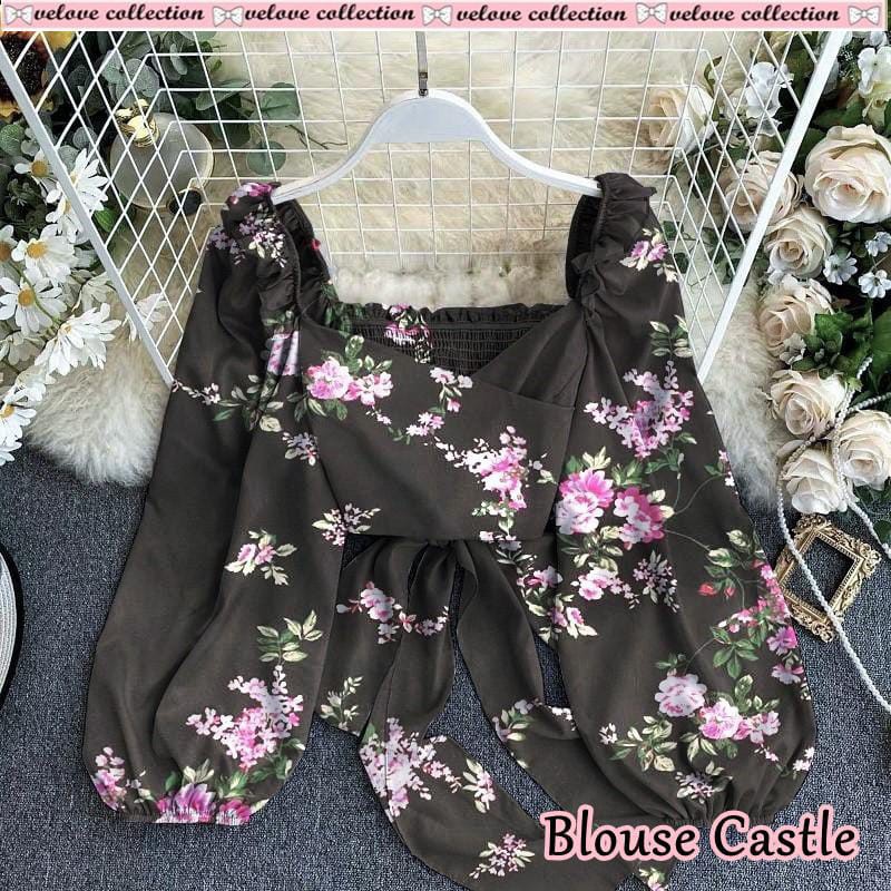 A10 Blouse castle flow matt cotton silk motif bunga bagian dpn 2lapis ori ld 104cm pj 46cm