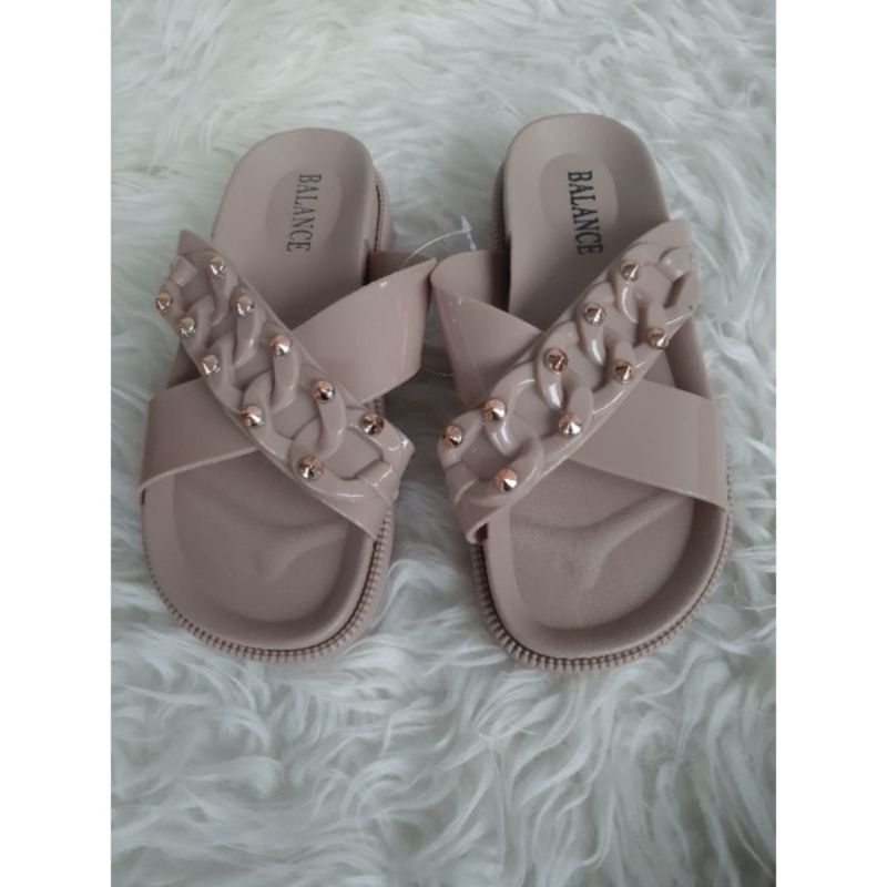 Sandal Wedges Silang Rantai Kilau Impor 1604 - 49l