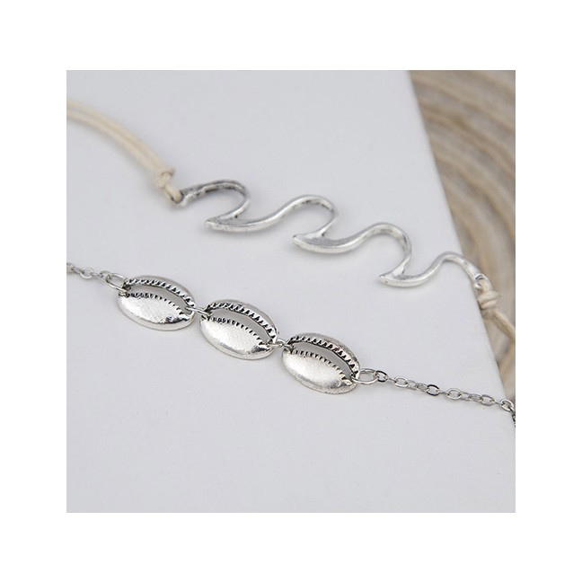 LRC Gelang Kaki Fashion Silver Color Wave Shell Two-piece Anklet A61846