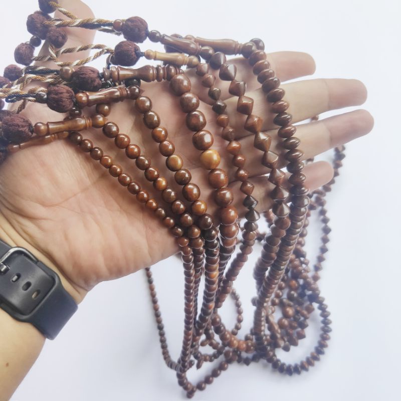 Tasbih kokka kaukah 99 butir coklat rumbai putih original kauka kaoka kaokah