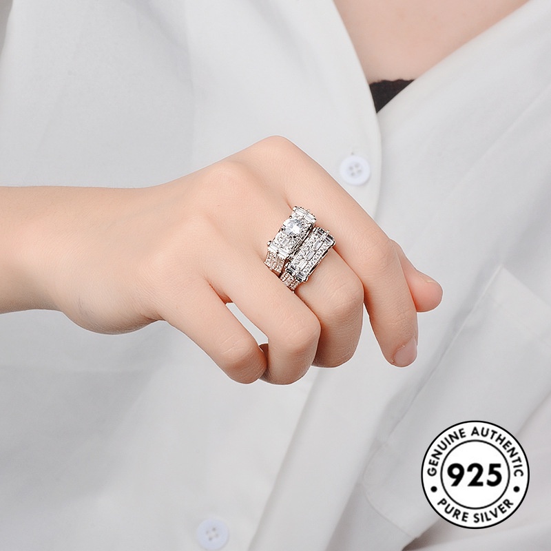 Set Cincin Tunangan Bahan S925 Silver Bentuk Panah Hati