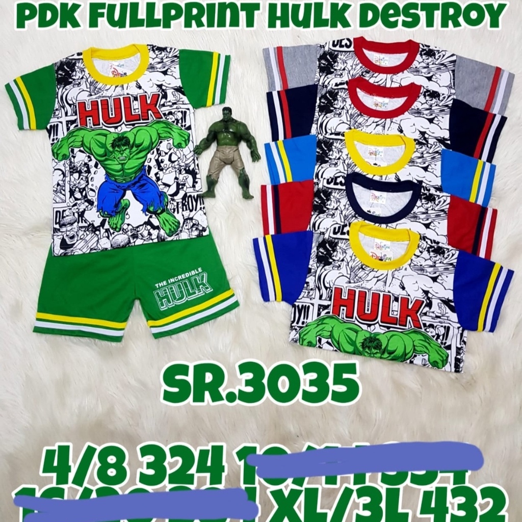 SIZE JUMBO SETELAN ANAK LAKI HULK BODY WARNA LENGAN PENDEK SIZE  4 - 13 TAHUN DESIGNTOON