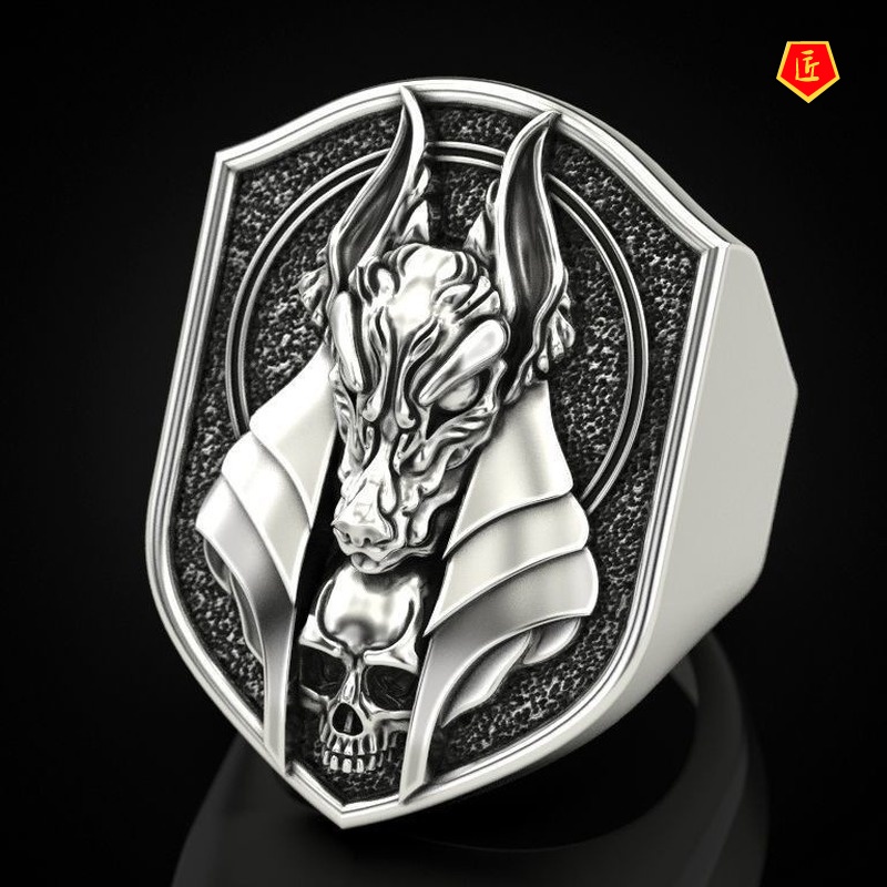 [Ready Stock]Creative Retro Wolf Head 18K Gold Man's Ring