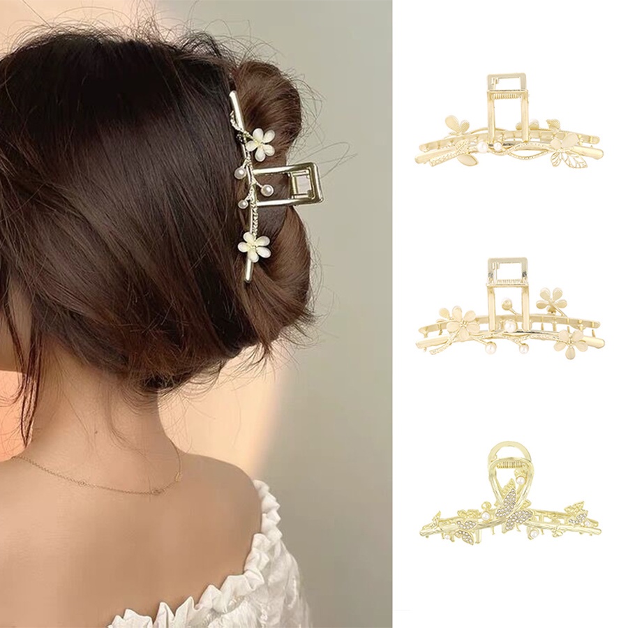 Jepit Rambut Bentuk Bunga Butterfly Aksen Mutiara Dan Berlian Imitasi Bahan Alloy Gaya Korea