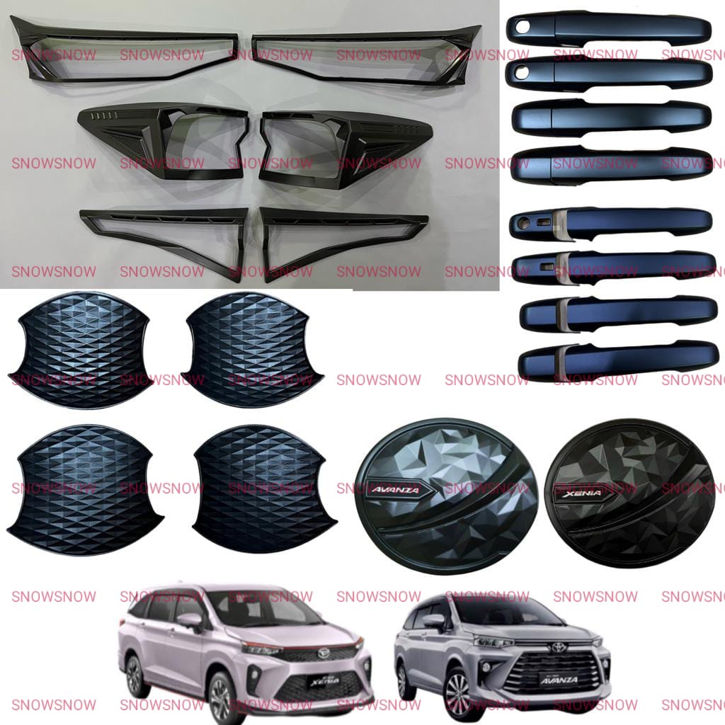 Paket Garnish Lampu Depan Belakang Outer Handle Tank Cover Avanza Xenia Veloz 2021 2022 UP Sporty Hitam