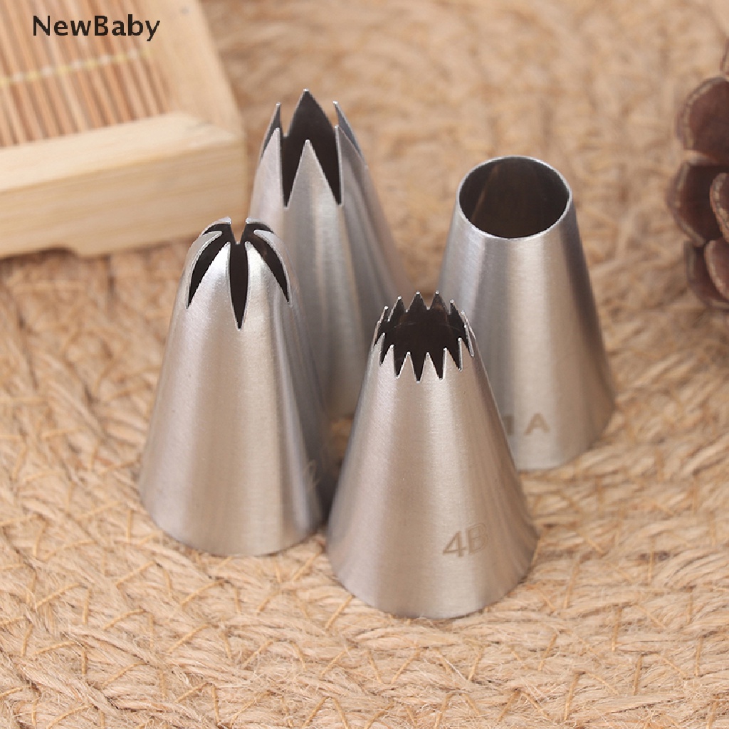 Newbaby 4Pcs / Set Spuit Piping Bahan Stainless Steel Ukuran Medium Untuk Dekorasi Kue