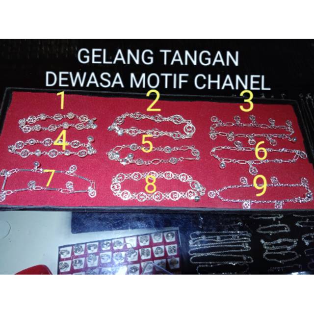 Gelang tangan motif Chanel bahan perak murni