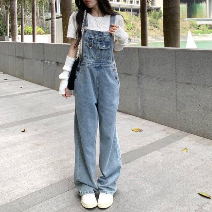 Overall denim wanita musim semi dan musim panas 2022 baru pria kecil berpinggang tinggi yang tipis d