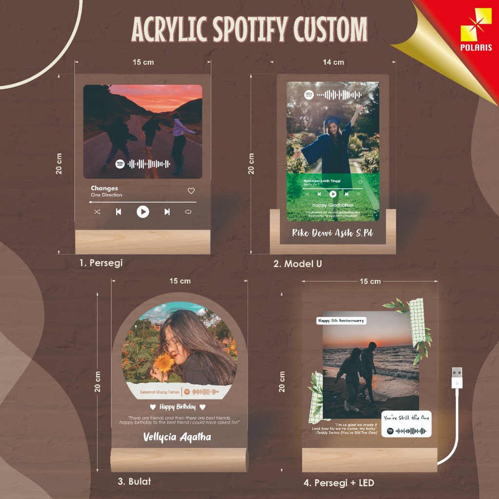 CUSTOM ACRYLIC SPOTIFY LED KAYU STAND + BOX BLUDRU BIRTHDAY/WEDDING GIFT - AKRILIK KADO WISUDA ULANG TAHUN HADIAH FOTO PAJANGAN WOODEN STAND