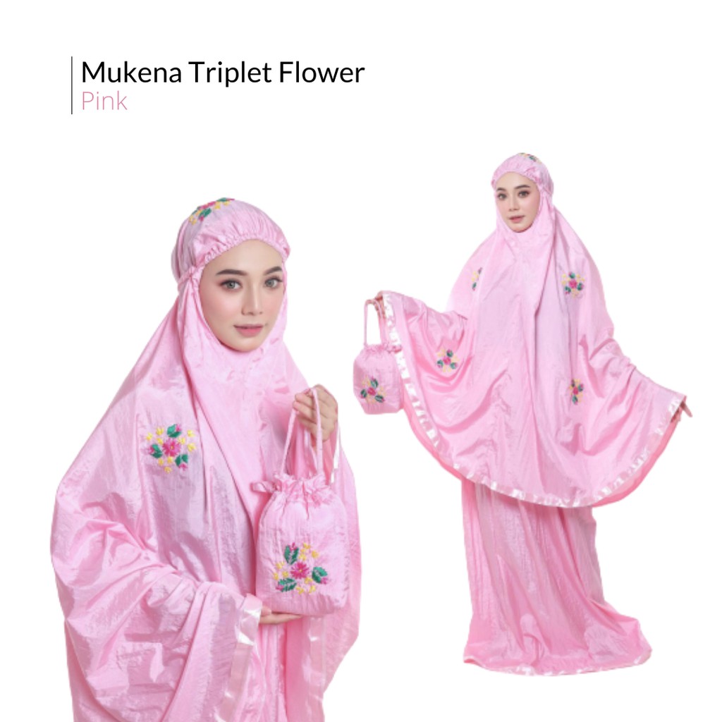 Mukena Dewasa Traveling Parasut Premium Bordir Sulam Triplet Bunga / Mukena Parasut / Mukena Terbaru
